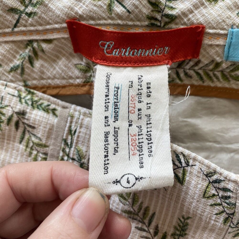 Cartonnier Anthropologie Womens 4 Beige Green Leaf Charlie Trouser Medallion - Picture 8 of 13